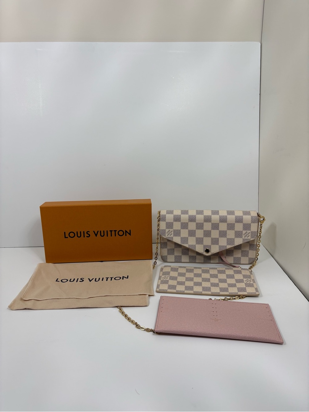 Louis Vuitton Pink Damier Azur Chain Wallet